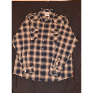 Wranglers Men's Blue and Beige Longsleeve Flannel Shirt - Size 2XL